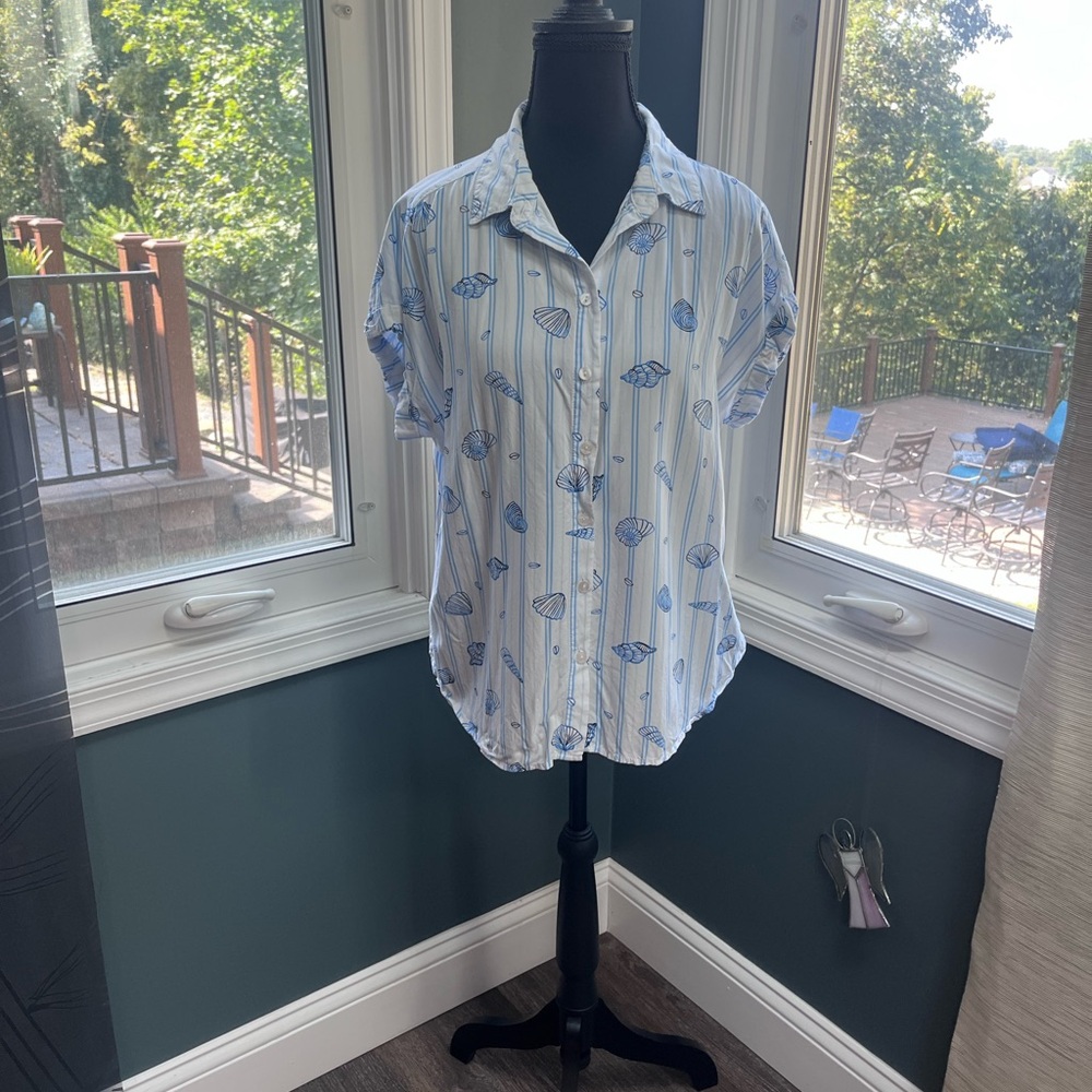 Jane and Delancey Striped Blue and White Button Down Shirt